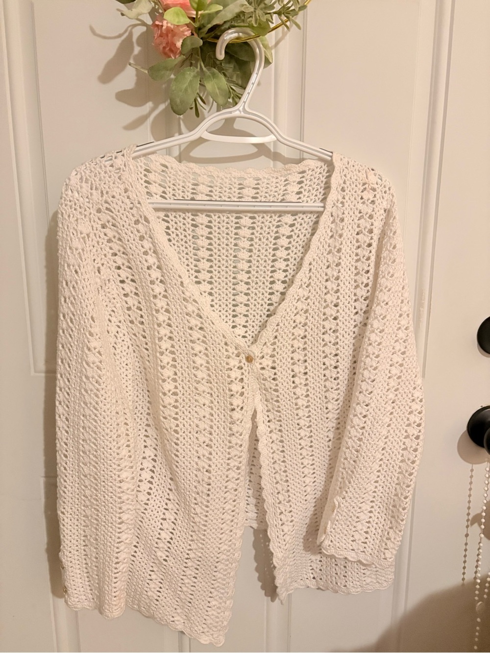 🤍 Beautiful White Crochet Button-Front Cardigan | Lightweight Boho